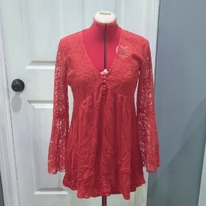 Peppermint Scarlet Lace Blouse